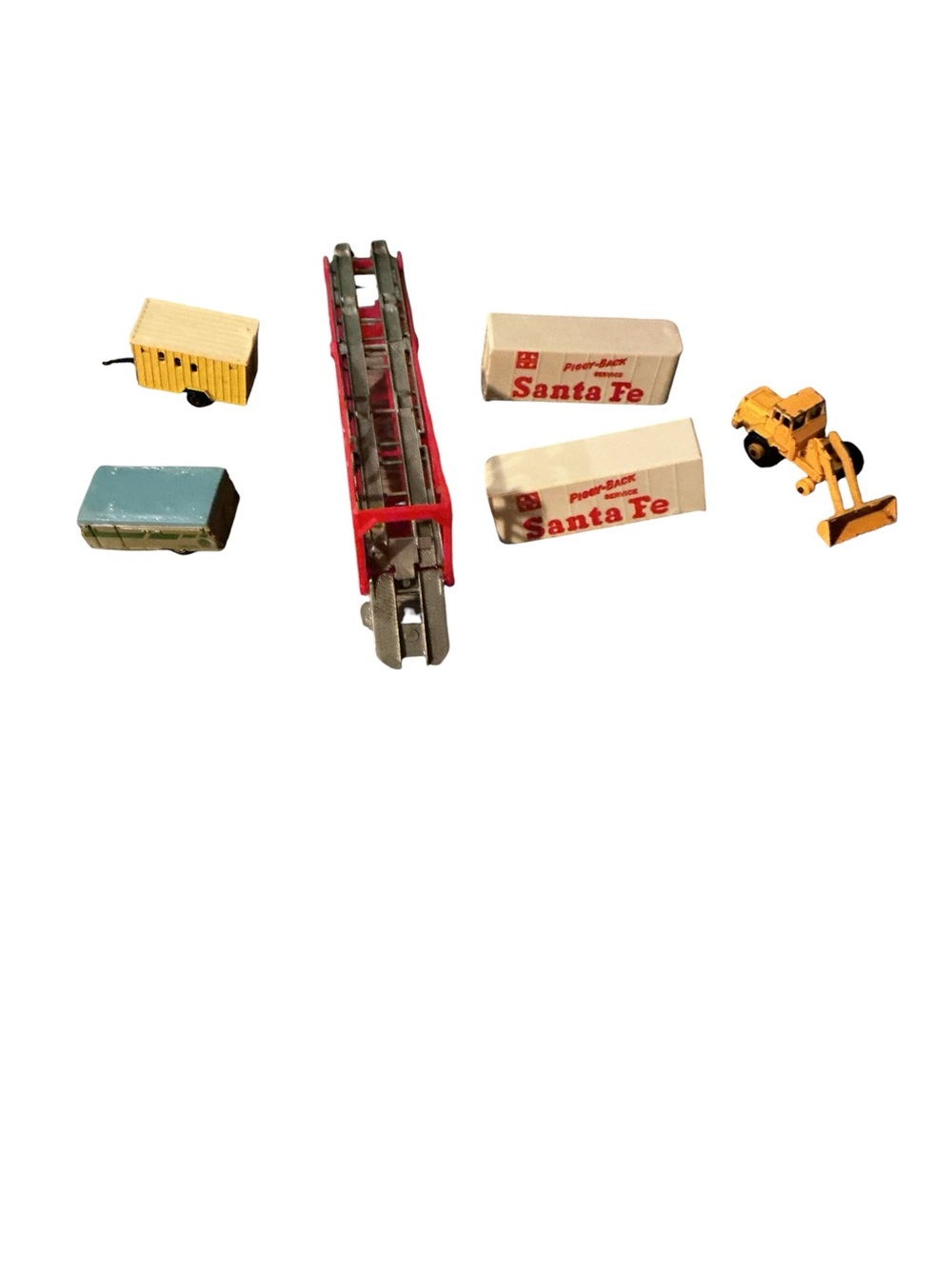 Toy Train Accessory Set with Yellow Construction Vehicle and Red Ladder